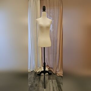 Neutral Cream Dress Form Mannequin on Black Stand